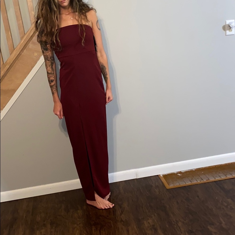 NWT Strapless Maroon Maxi Dress with Front Slit